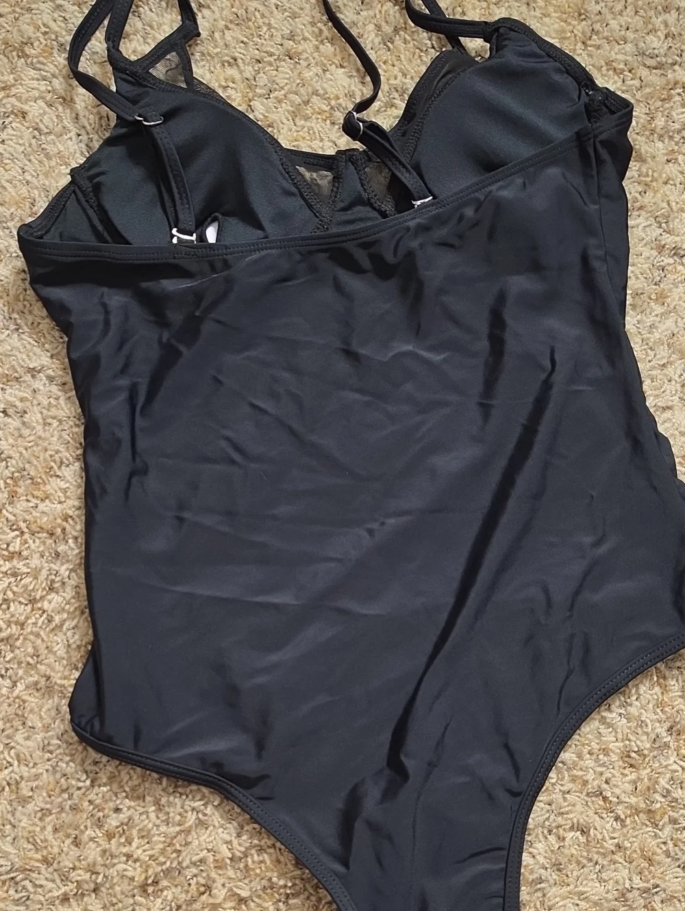 NWT Beachsissi Classic Black One-Piece Swimsuit With Mesh Insets - Sz Large